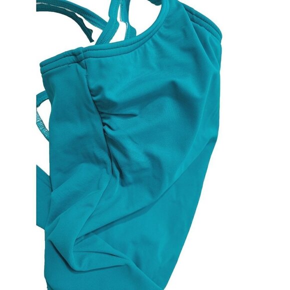 Lands' End Woman's 12 Turquoise Square Neck Fully Lined Classic Tank Swim Suit - Picture 5 of 9
